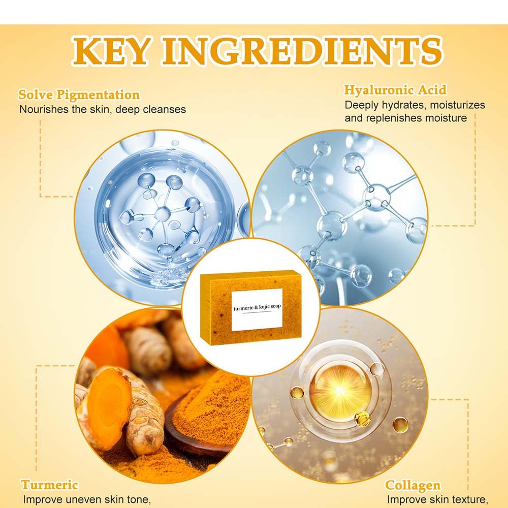 COLOTTE Lemon Turmeric Kojic Soap,Natural Handmade Soap,Turmeric Soap Bar for Face and Body, Smooth Skin Tumeric Soaps,Deep Cleansing Soap for Men & Women (3)