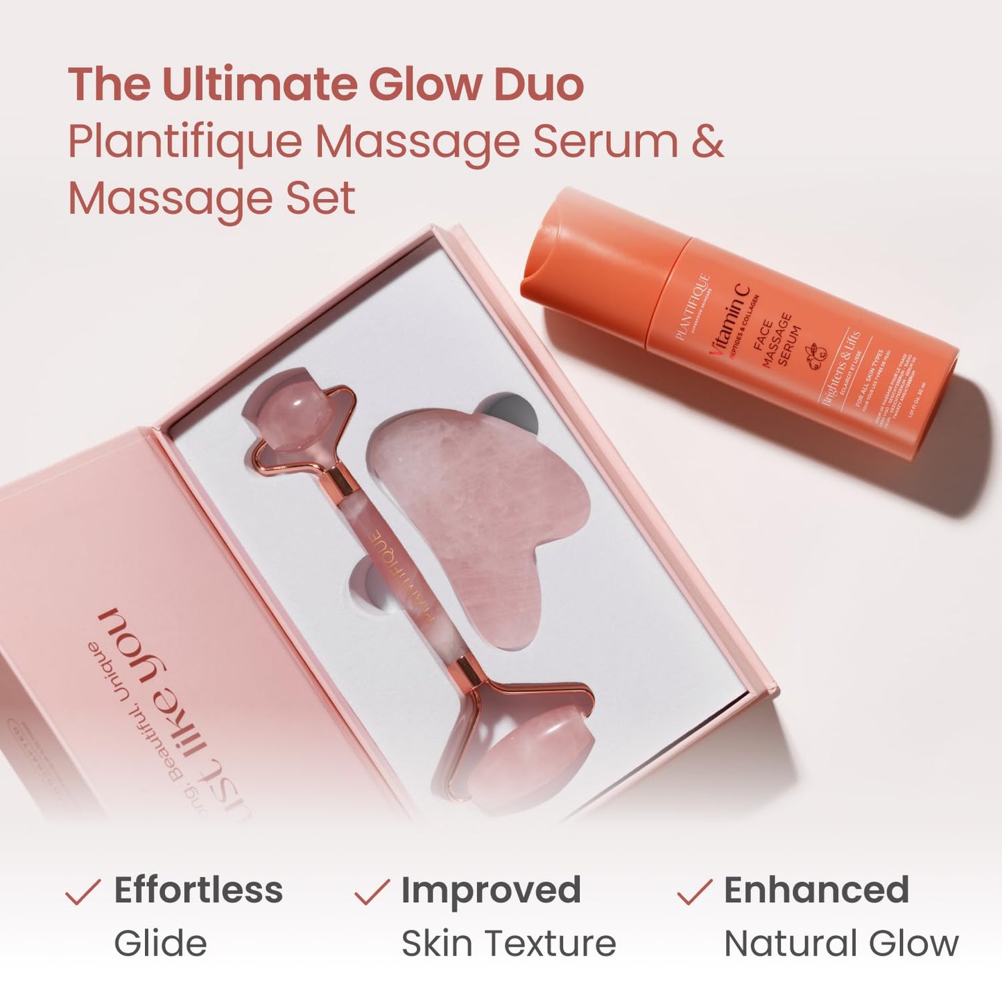 PLANTIFIQUE Face Roller and Gua Sha Rose Quartz Certified | Gifts | Guasha Tool for Face | Jawline Shaper | Your Skin Care Routine
