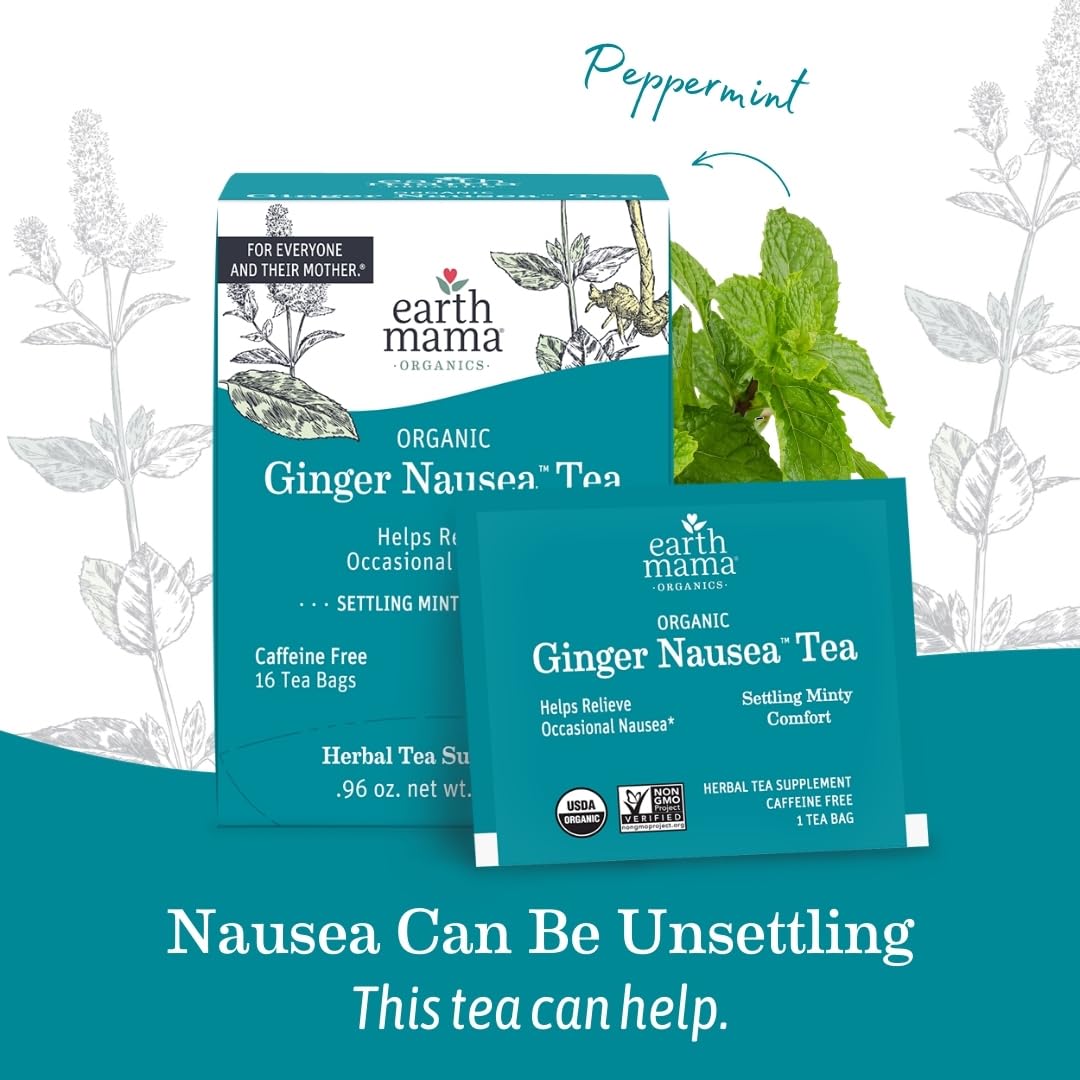 Earth Mama Organic Ginger Nausea™ Tea | Comforts Occasional Nausea + Morning Sickness, 16 Teabags Per Box
