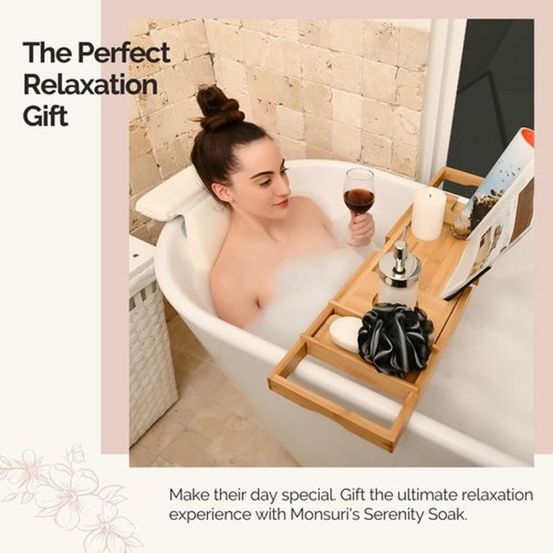 Monsuri Luxurious Bath Pillow for Tub - Premium Bathtub Pillows for Head and Neck Support - Ideal Bath Tub Pillow Headrest for Soaking Tub - Perfect Women's Gift Idea for Bath Accessories