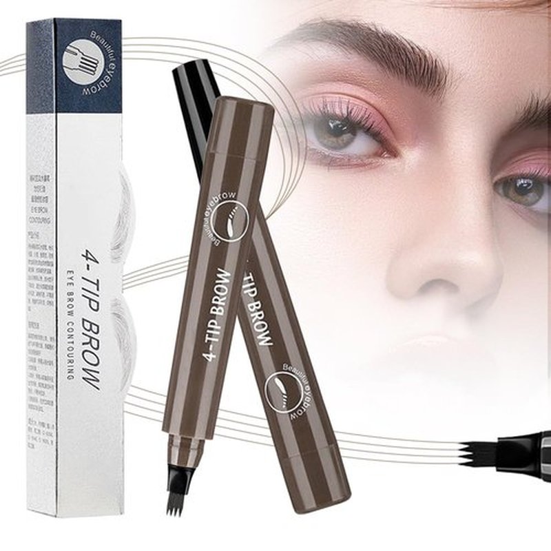 Upgrade Microblading Eyebrow Pen, 3D Waterproof Brow Pencil 2PCS Magic Eyebrow Pencil,Eyebrow Tattoo Pencil with 4 Fork Tip,Contouring Pen Natural Gap Filling Eyebrow Pen (Grey Brown/2pcs)