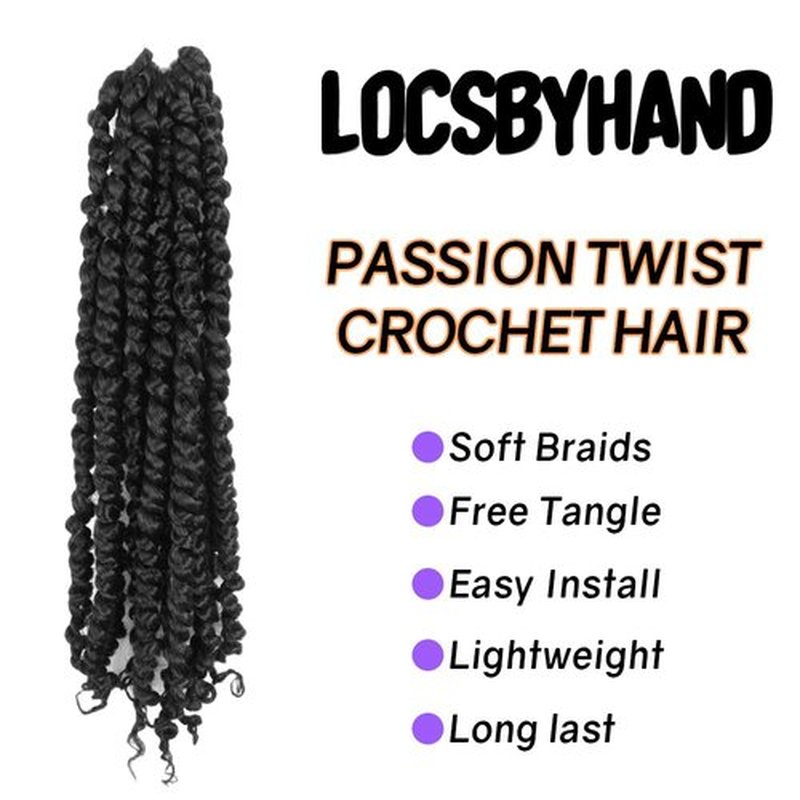 LOCSBYHAND 14 Inch Short Pre-looped/twisted Passion Twist Crochet Hair 4 Packs for Mixed-color Using (4 Packs,1B/Natural Black)