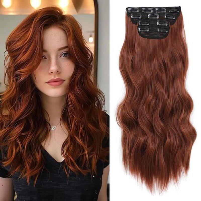 Clip In Hair Extensions 4PCS Auburn Hair Extensions Clip ins Smooth and Tangle Free Lightweight Lace Net Synthetic Hairpieces for Women