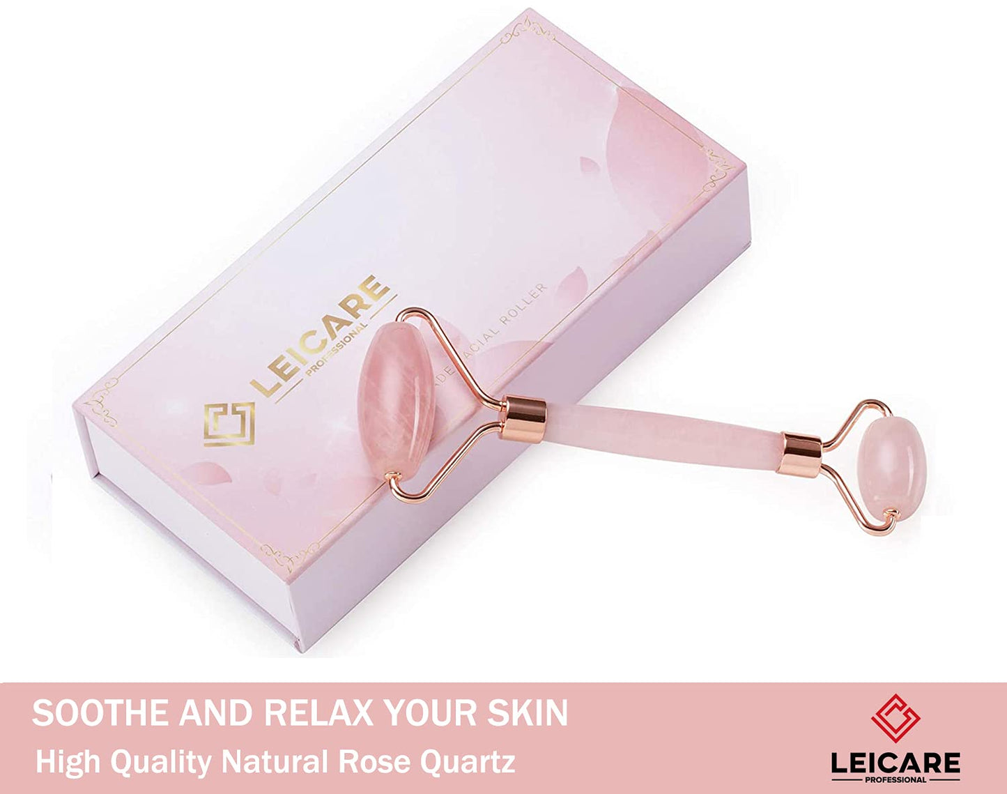 LeiCare Jade Roller for Face - Rose Quartz Face Roller Skin Care - Stone Facial Roller, Face Massager for Women, Relieve Stress, Remove Wrinkles Eye Puffiness