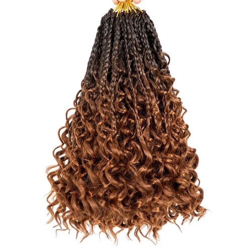 COOKOO 10 Inch Goddess Box Braids Crochet Hair With Curly Ends 8 Pack Bohemian Hippie Box Braids Pre-looped Crochet Hair Synthetic Crochet Braiding Hair for Black Women RS30#
