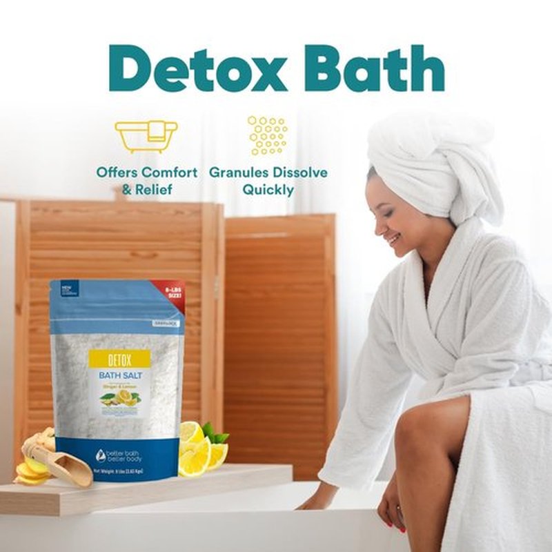 Detox Bath Salt 128 Ounces Epsom Salt with Natural Ginger and Lemon Essential Oils Plus Vitamin C in BPA Free Pouch with Easy Press-Lock Seal