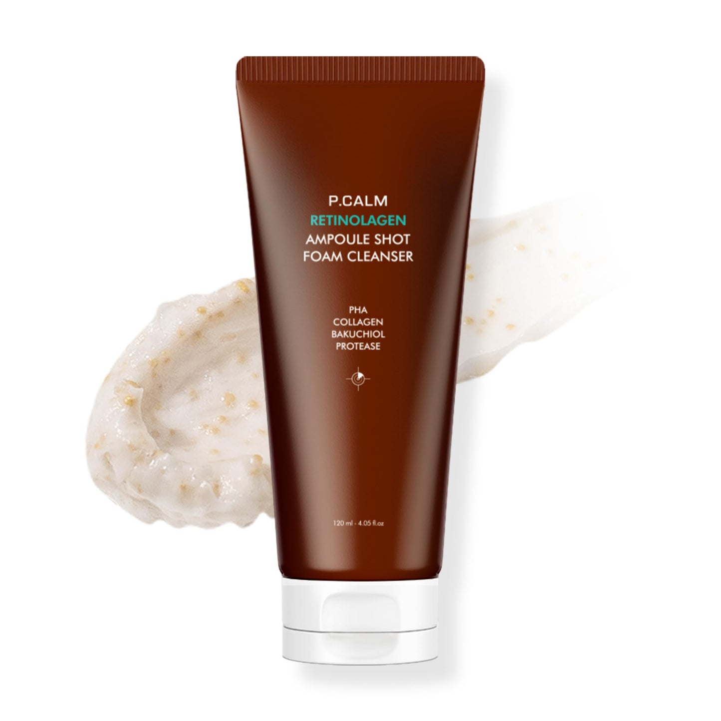 P.CALM Retinolagen Ampoule Shot Foam Cleanser | Retinol, Vegan Hydrolyzed Collagen & PHA for Deep Pore Cleansing, Skin Texture Care & Hydration, Glass Skin | Korean Skincare, 120ml / 4.05 fl. oz