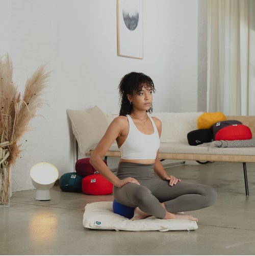 Present Mind (Height 6”) Half Moon Zafu Yoga Bolster for Gymnastic & Meditation Made in EU with Multiple Colors – 100% Natural Cotton Crescent Yoga Meditation pillow Buckwheat with Washable Covers