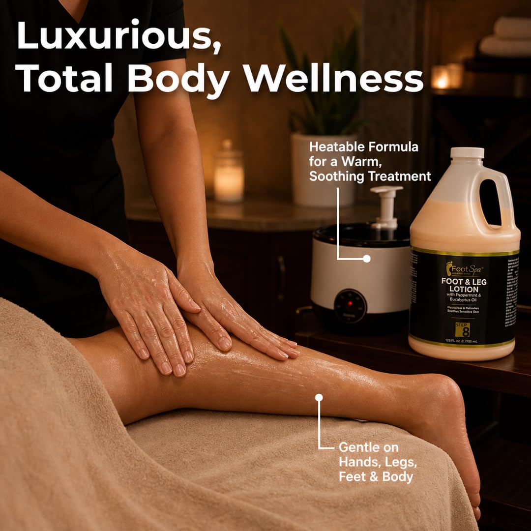 Foot SPA - Healing Therapy Massage Lotion,128 Oz - with Peppermint and Eucalyptus - Professional Pedicure, Body and Hot Oil Manicure, Infused with Natural Oils and Vitamins - Bulk, Refill Gallon