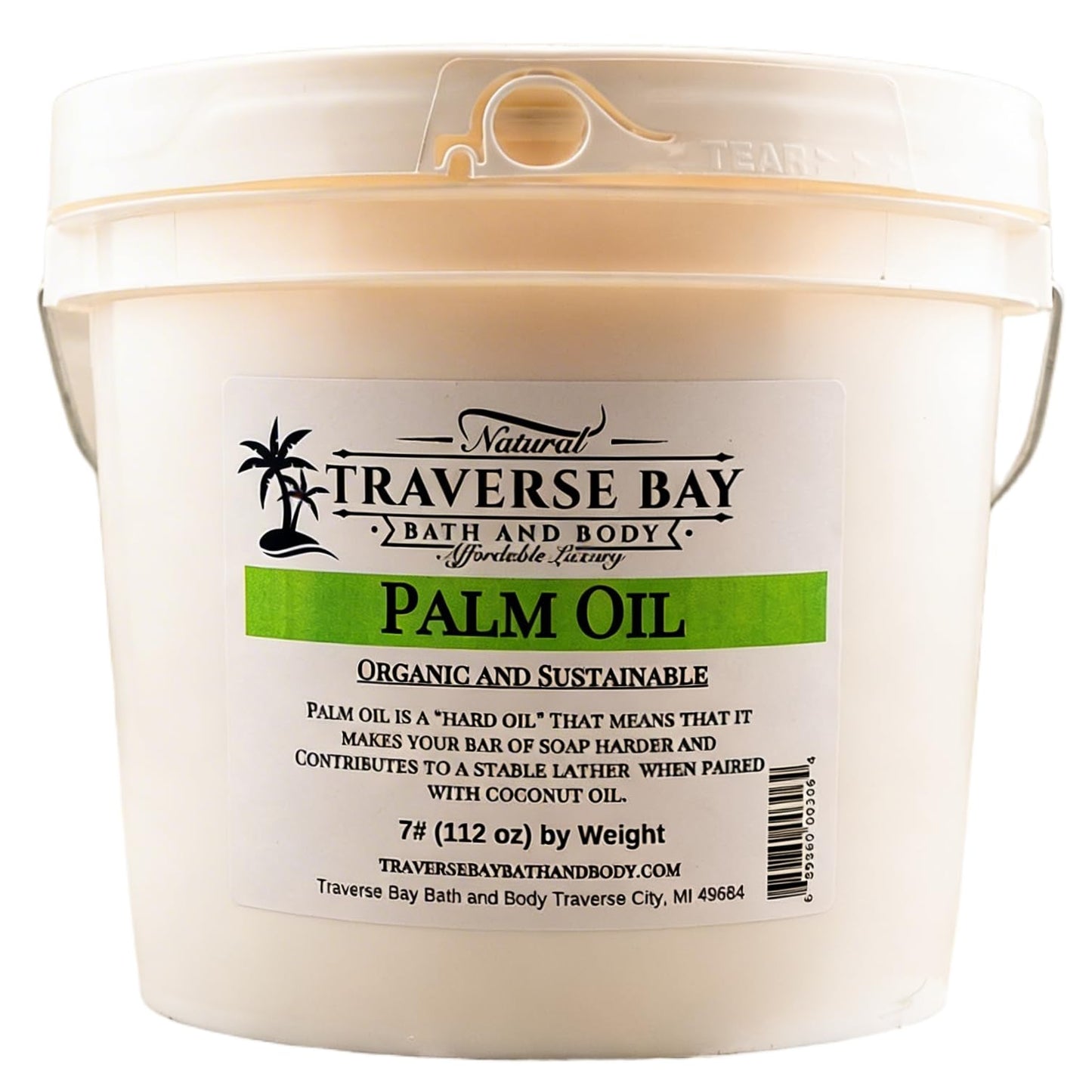 Traverse Bay Bath and Body Palm oil, Soap Making Supplies. Organic, Sustainable, Kosher, 112 oz Gallon Pail with Resealable Gasket Lid