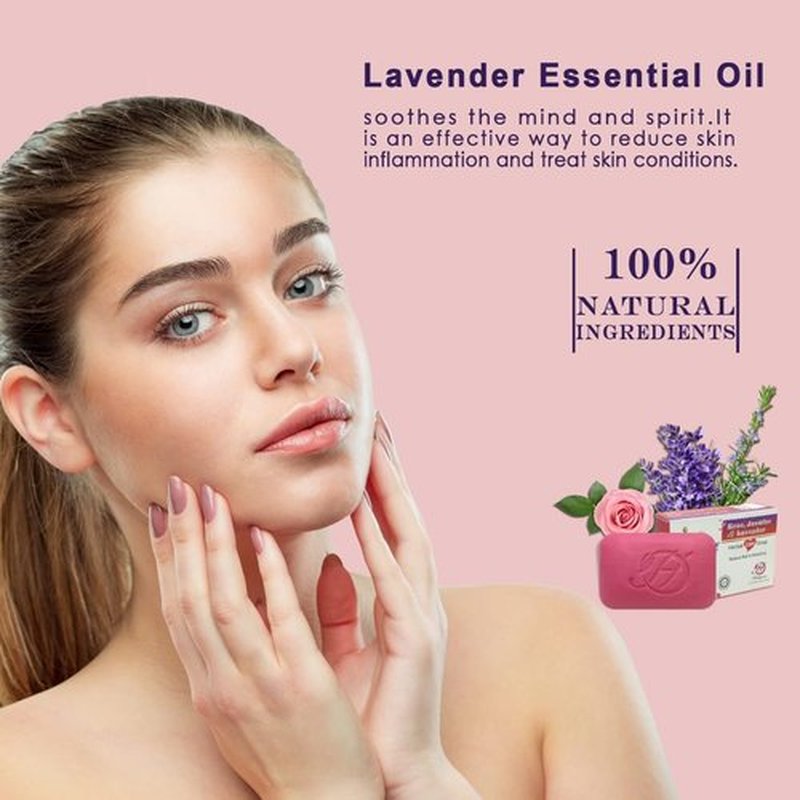 HERBOGANIC Rose Jasmine and Lavender Herbal Soap | Pack of 3 of 5oz soap Bar | Natural Bar Soap for Face and Body | Hydrating and Nourishing | Suitable for Men and Women