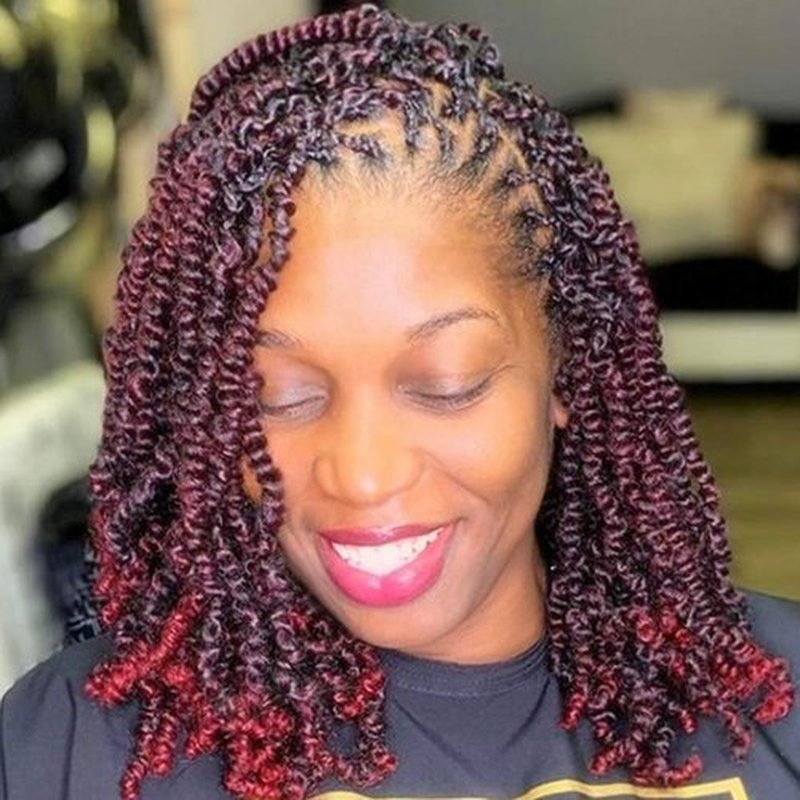 Dorsanee Pre-twisted Spring Twist Crochet Hair 8 Inch 4 Packs Short Curly Crochet Hair Pre Looped Crochet Braids Mini Passion Twists Fluffy Twist Synthetic Hair Extensions (8 Inch,Tbug#)