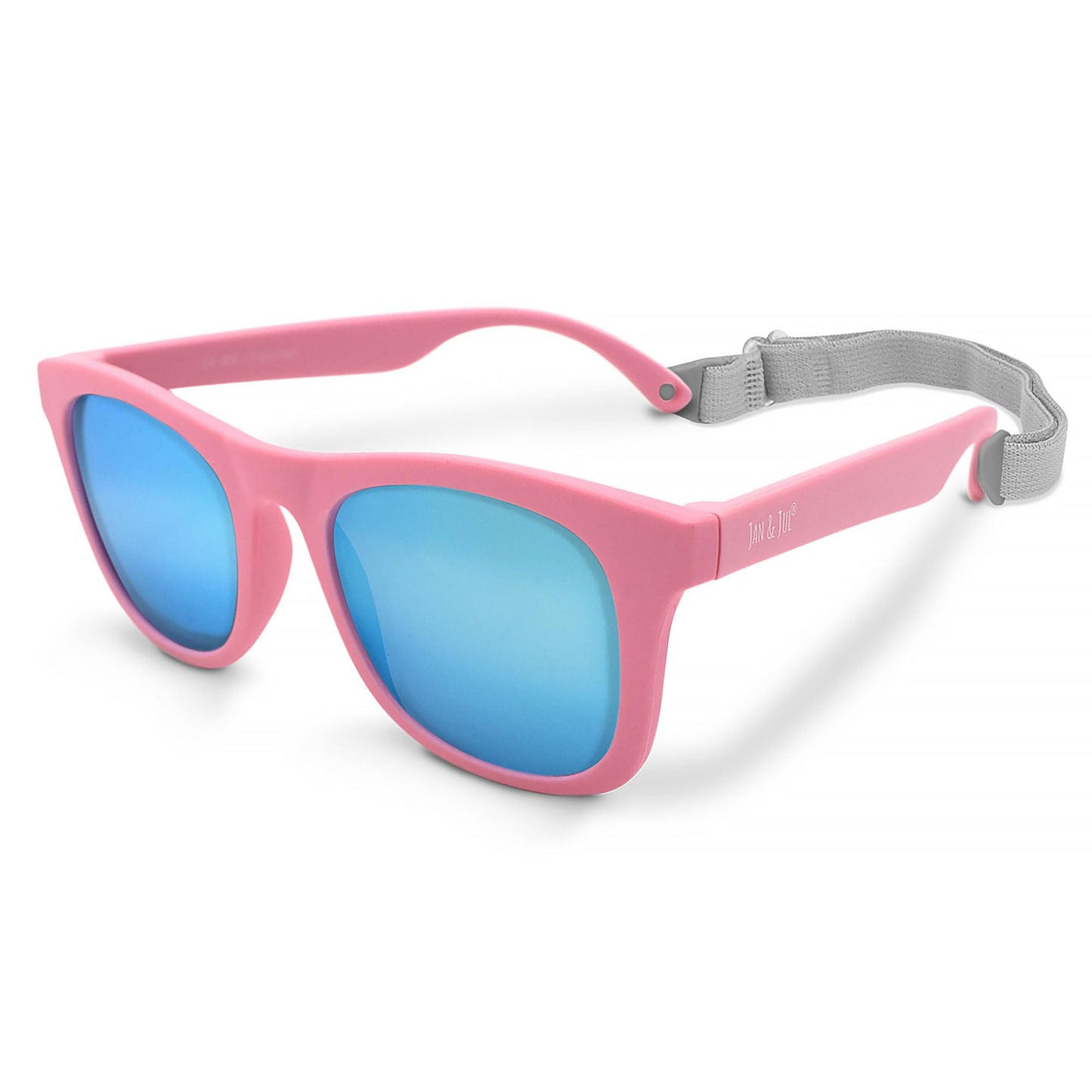 JAN & JUL Baby Girl Sunglasses with Strap, Flexible Soft Frames, Mirrored UV400 Lenses (S: 6 Months-2 Years, Peachy Pink Aurora)