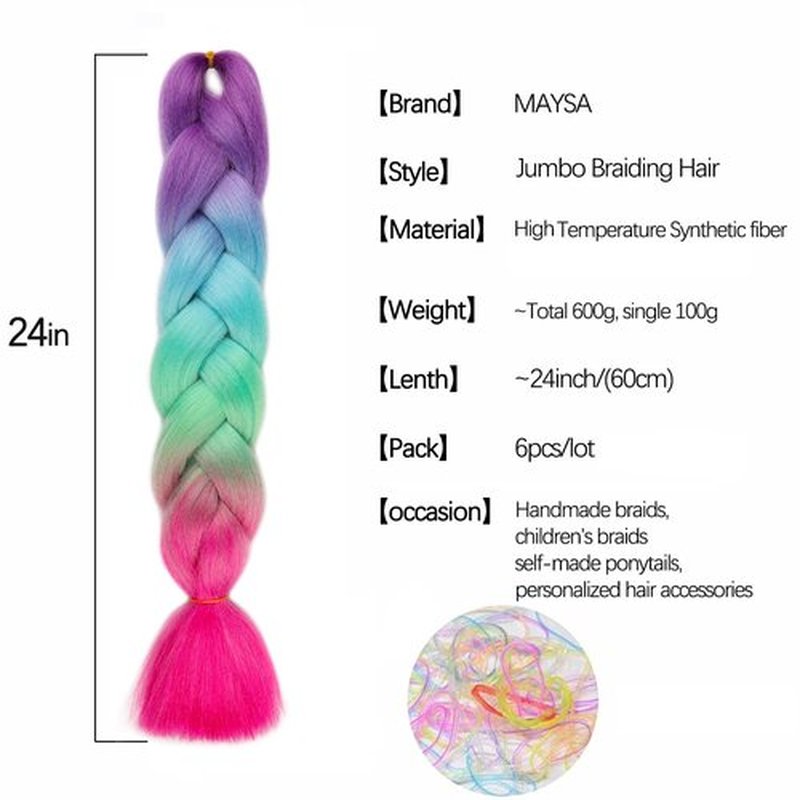 MAYSA Rainbow Braiding hair Extensions Jumbo Braiding Hair 24in 6Packs Synthetic Color Braiding Hair for Girls #Purple-blue-green-hot pink