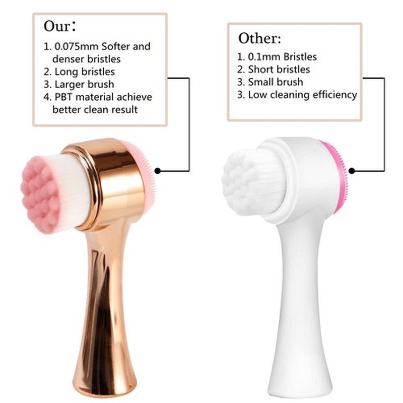 Beomeen Face Brush 2 in 1, Facial Cleansing Exfoliating Brush with Ultra Fine Soft Bristles for Pore Deep Cleansing Silicone Double Side Face Wash Scrub Brush for Skin Care, Gold