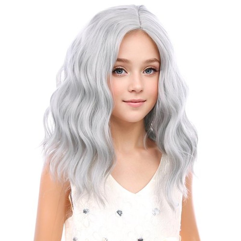 PATTNIUM Kids Silver Wig Child Size Short Wavy Wig Silver White Wig for Kids Cosplay Halloween Party Costume Heat Resistant Synthetict Wig for Girls (Silver White)