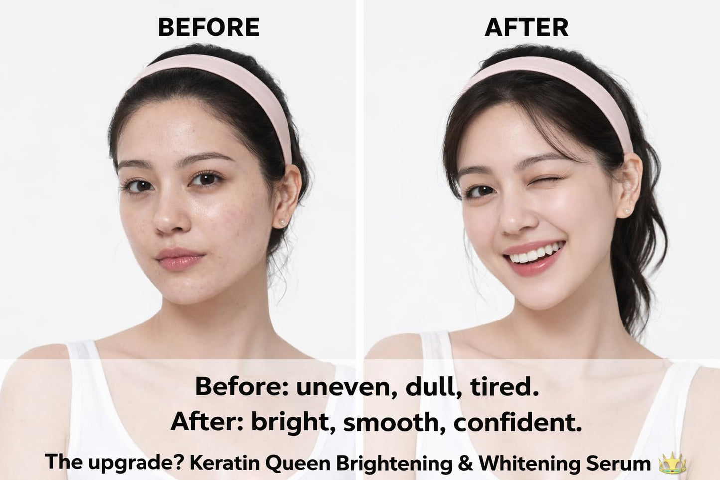 Keratin Queen Brightening & Whitening Serum for Even Skin Tone, with Vitamin C, Niacinamide & Hyaluronic Acid Hydration
