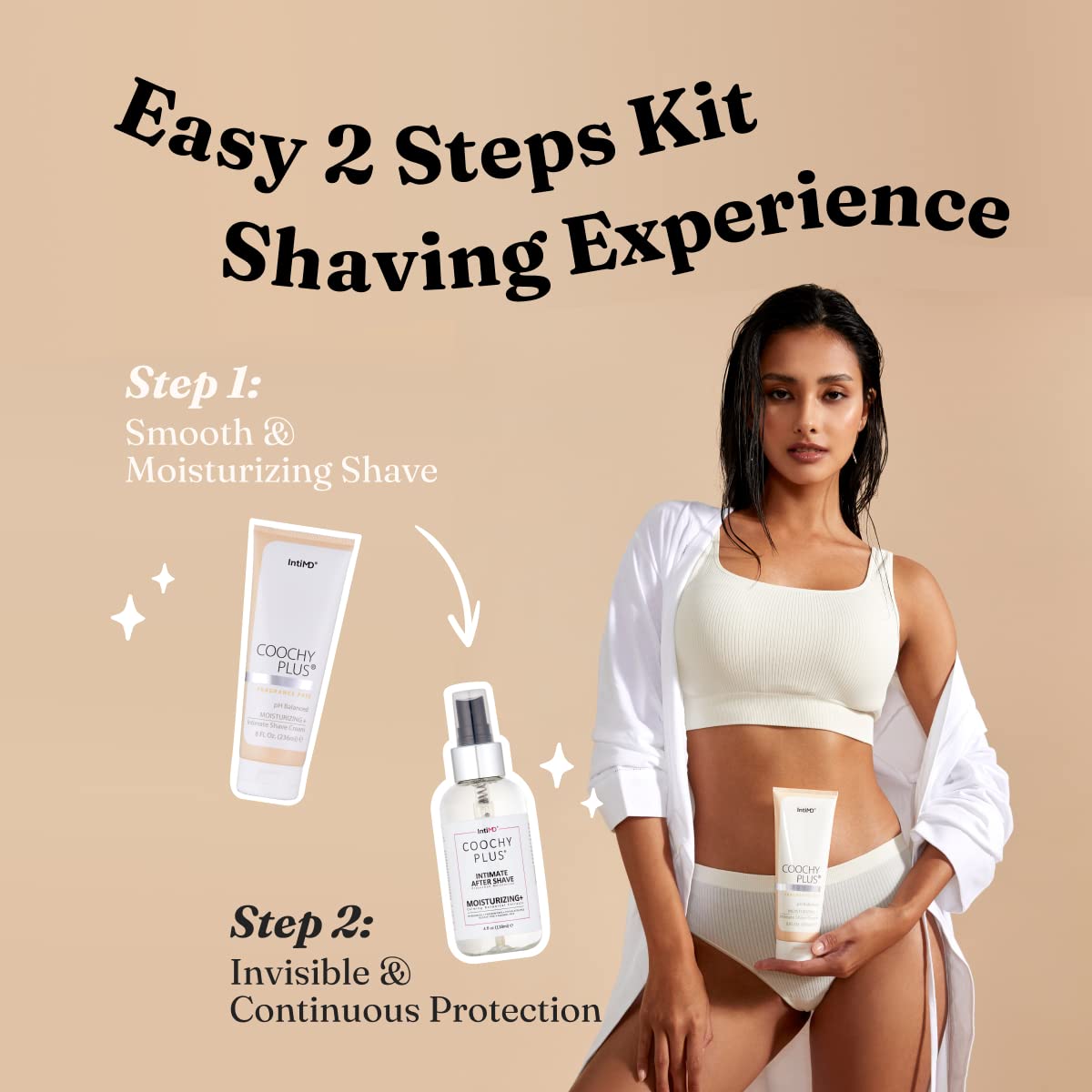 IntiMD Coochy Plus Intimate Shaving Complete Kit - Antioxidant Formula Prevents Razor Burns, Itchiness & Ingrown Hairs - Fragrance Free Shave Cream+After Shave Mist