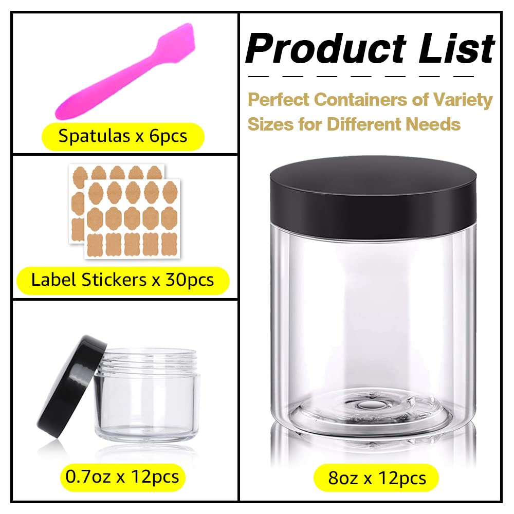 AMORIX 8oz Plastic Jars with Lids 8 oz Plastic Containers with Lids + 20g Sample Containers (Set of 24) Airtight Container for Lip Scrub, Body Butters, Cream, Slime, Craft Storage