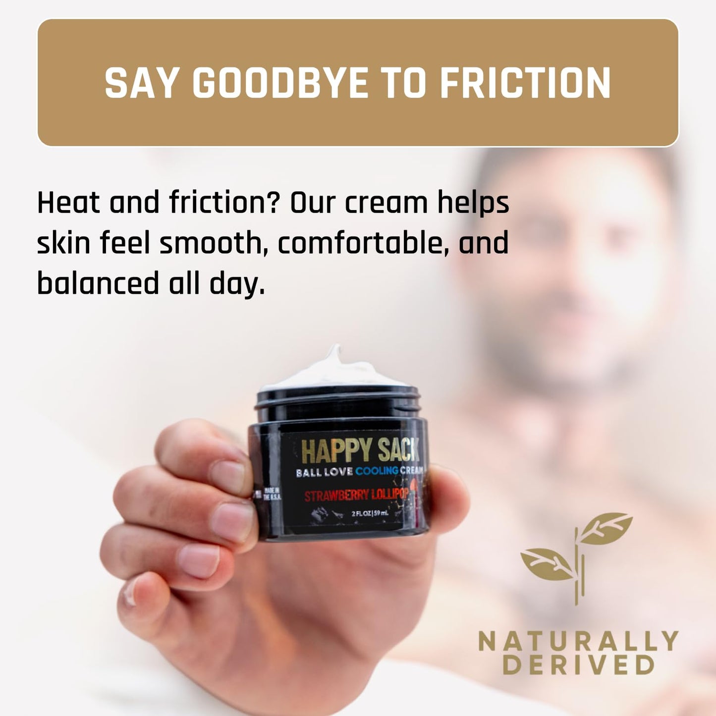 Derm Dude Happy Sack Ball Deodorant & Comfort Cream for Men | Anti-Chafing Sweat Defense, Odor Control, Aluminum-Free Deodorant & Hygiene Products for Men's Private Parts | Sweet Whiskey Scent, 2oz
