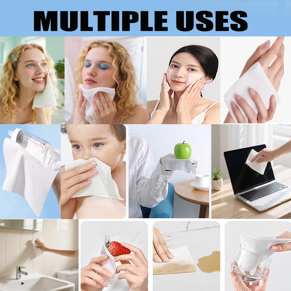 Disposable Cotton Facial Cleansing Dry Wipes, White, Soft Towelettes for Face, 100 Count (M-01)