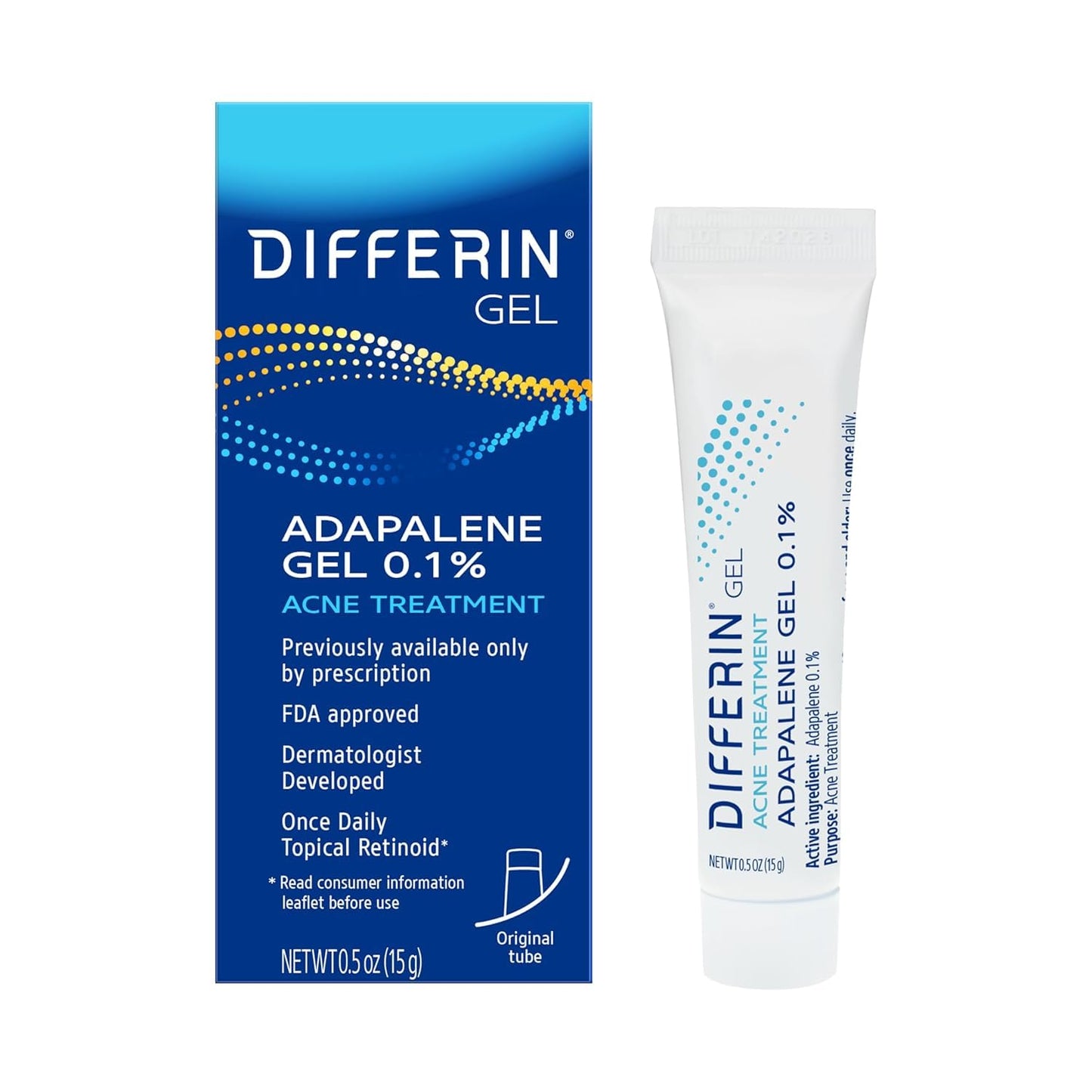 Differin Acne Treatment Gel & Power Patch Set - 36 Acne Patches (18 Large, 18 Small) with 0.1% Adapalene - Perfect Mother's Day Gift