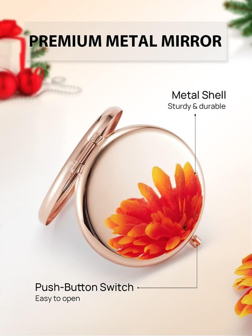 Getinbulk Compact Mirror Bulk, Pack of 6 Double-Sided 1X/2X Magnifying Metal Makeup Mirrors(Round, Rose Gold)
