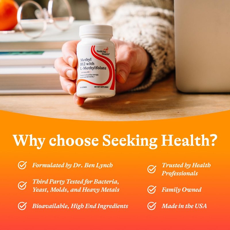 Seeking Health Methyl B12 with L-Methylfolate - MTHFR Support Supplement - Methylation Support Supplement - Lozenges to Support Brain Health & Energy - 60 Lozenges