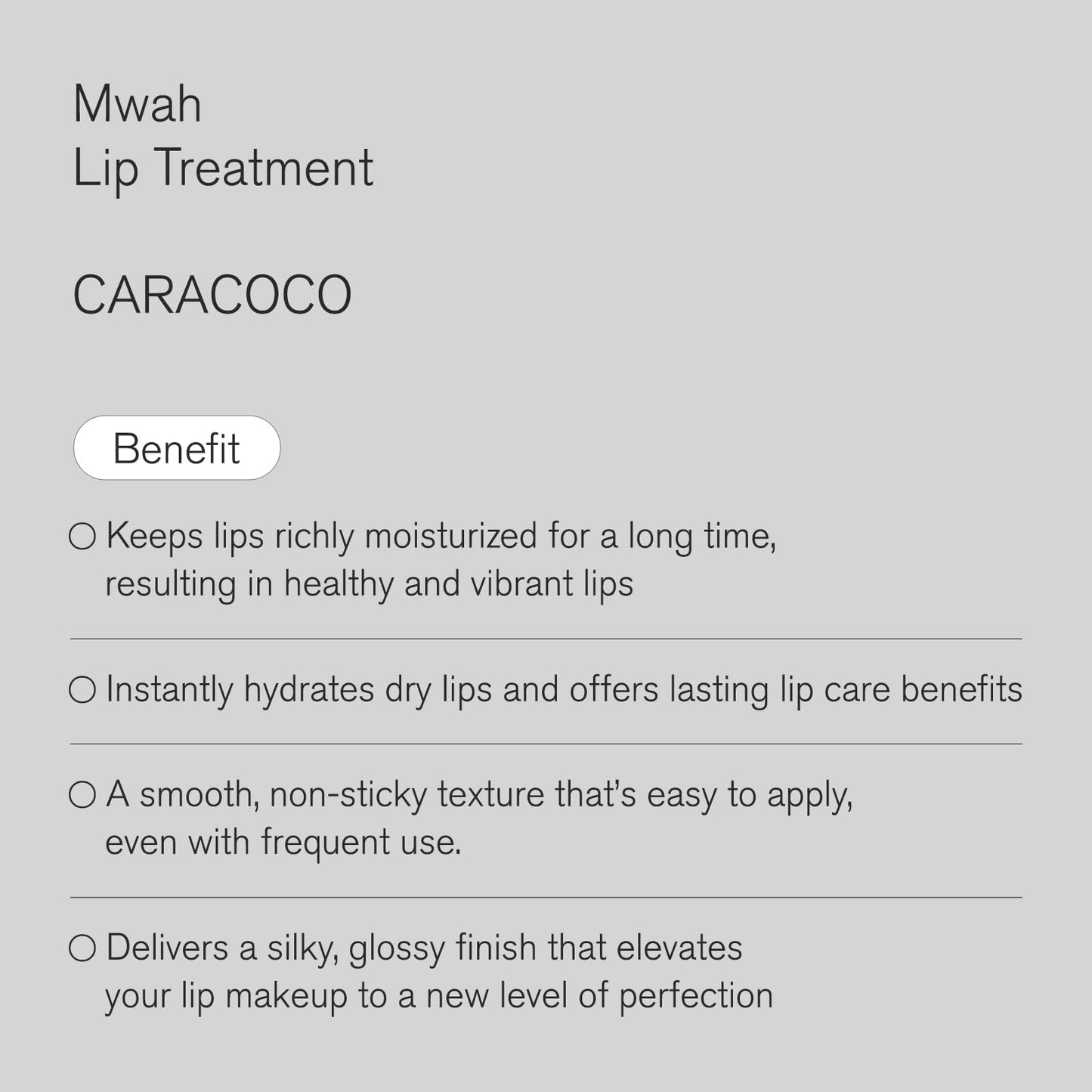 Urbanand Mwah Lip Treatment CARACOCO, Vegan Korean Glossy Lip Balm, Shea Butter, Peptide, Glowy, Lightweight, Moisturize, for Dry, Chapped Lips (13g / 0.45 oz.)
