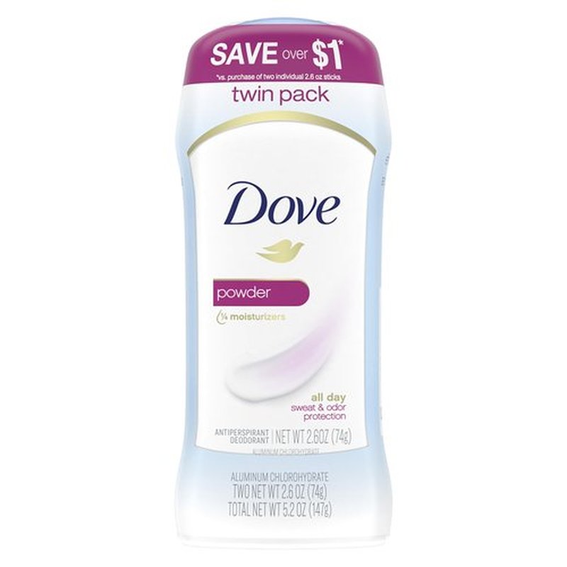 Dove Invisible Solid Antiperspirant Deodorant Stick for Women, Powder, For All Day Underarm Sweat and Odor Protection 2.6 oz 2 Count