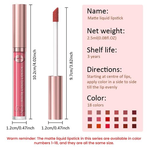 JUAAZIN Brick Red Matte Liquid Lipstick, With Highly Pigmented and Rich Colors Lip Gloss, Long-Lasting Wear Non-Stick Cup Not Fade Waterproof Lipstick Makeup for Women(Brick Red 08#)