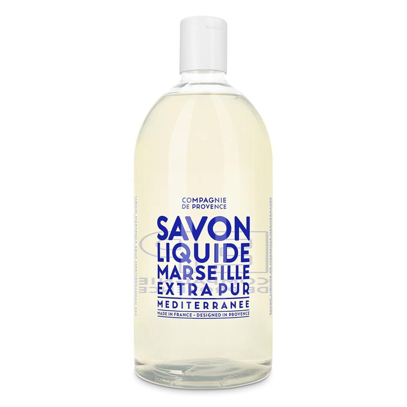 Compagnie de Provence Liquid Marseille Soap - Extra Pure Mediterranean Sea - 16.7 Fl Oz Glass Pump & 33.8 Fl Oz Refill