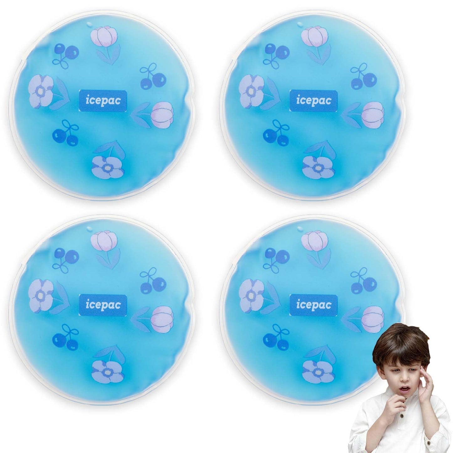 Boo Boo Ice Packs for Kids, Small Reusable Flexible Gel Packs, Hot & Cold Compress for Face, Bumps and Bruises, Portable for Home Travel (Blue)