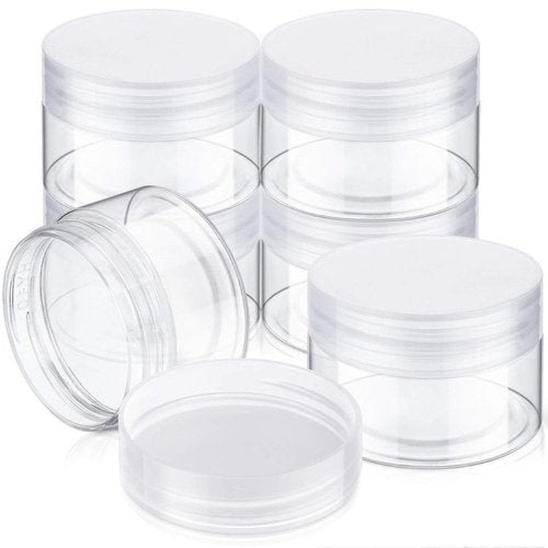 6 Pack Clear Container with Lids Small Plastic Pot Jars Wide Mouth Round Leak Proof Plastic Container Jars with Lid for Travel Storage, Eye Shadow, Nails, Paint, Jewelry (1 oz, Clear)
