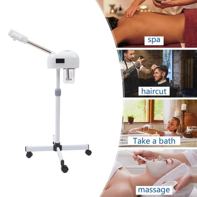Professional Facial Steamer Machine on Wheels, Standing Esthetician Steamer, Facial Be Used for Skin Rejuvenation, Steamer for Facial Used for Spa or Personal Care (White)