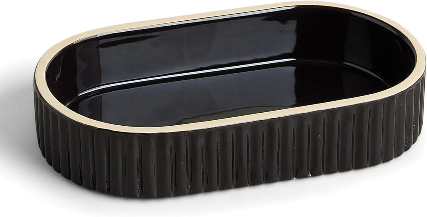 Preston Lane Ceramic Vanity Tray for Bathroom Countertop, Medium, Ink