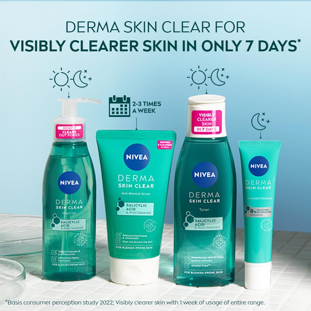 NIVEA Derma Skin Clear Toner/Cleansing Lotion for Skin Prone to Imperfections, 200 ml – a gentle facial toner designed to help balance, cleanse, and refresh look prone to blemishes and excess oil