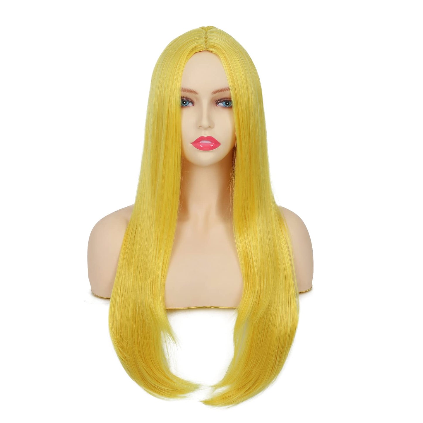 Swiking Yellow Long Straight Wigs for Women Middle Part Heat Resistant Full Wigs Cosplay Party Halloween and Daily Use
