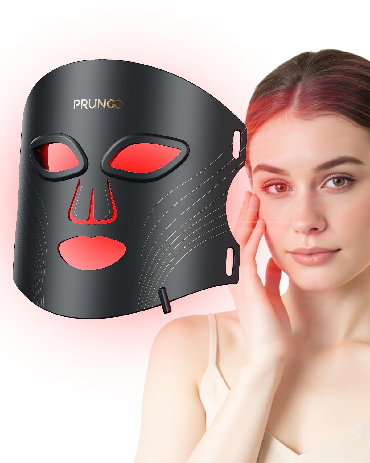 Red Light Therapy for Face – PRUNGO LED Mask with 3 Light Modes, Portable Rechargeable Device, 850nm Infrared, Lightweight & Comfortable with Remote Control and Timer, Equipped with 280 LED Lights