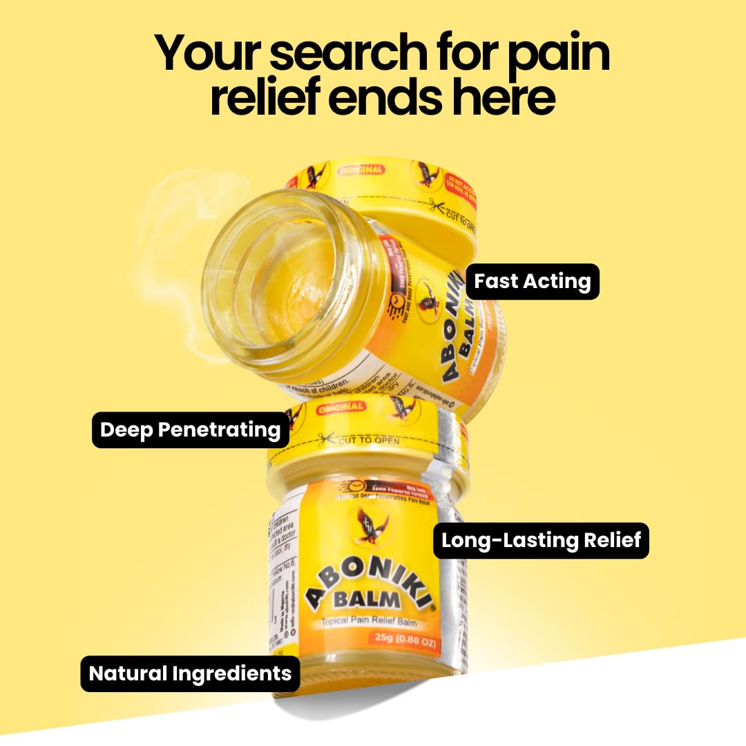 Aboniki Balm (6 Plastic Jars) – Powerful Topical Pain Relief Balm for Sore Muscles and Joints | Anti Inflammatory Analgesic Rub with Cooling Menthol for Back, Knee, Neck, Shoulder, Wrist & Body Ache