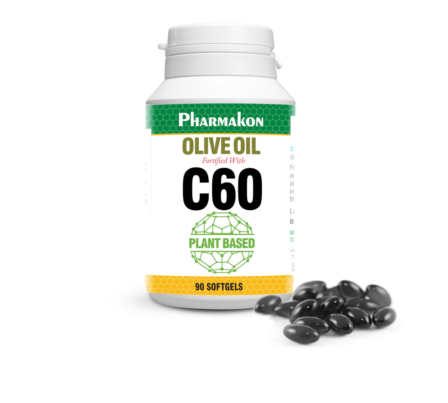 PHARMAKON C60 Enriched Olive Oil Capsules, Plant Based (90 Capsules)