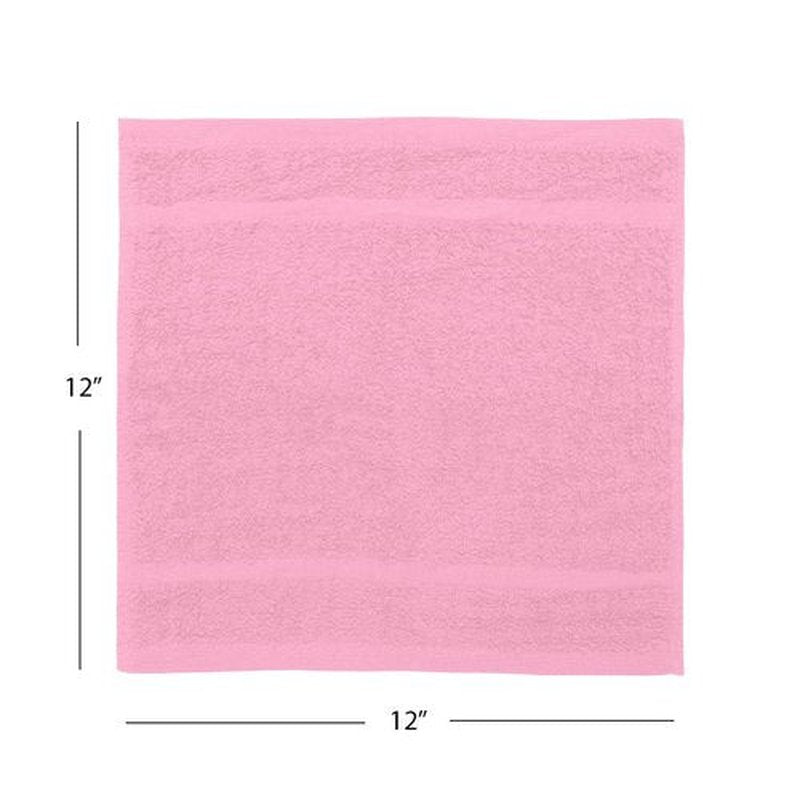 Avalon Towels Cotton Washcloths – (Pack of 24) Size 12x12 Inches, 100% Ring Spun Cotton, Soft & Absorbent Face Towels, Gym Towels, Hotel and Spa Quality, Reusable Fingertip Towels (Pink)
