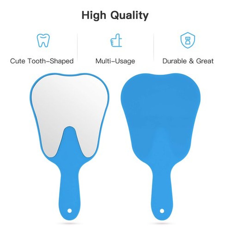 Annhua Handheld Mirror Small with Handle Blue, Hand Mirror Tooth-Shaped Kids Makeup Mirror Cute for Salon|Barber|Hairdressing - Easy to use & Lightweight