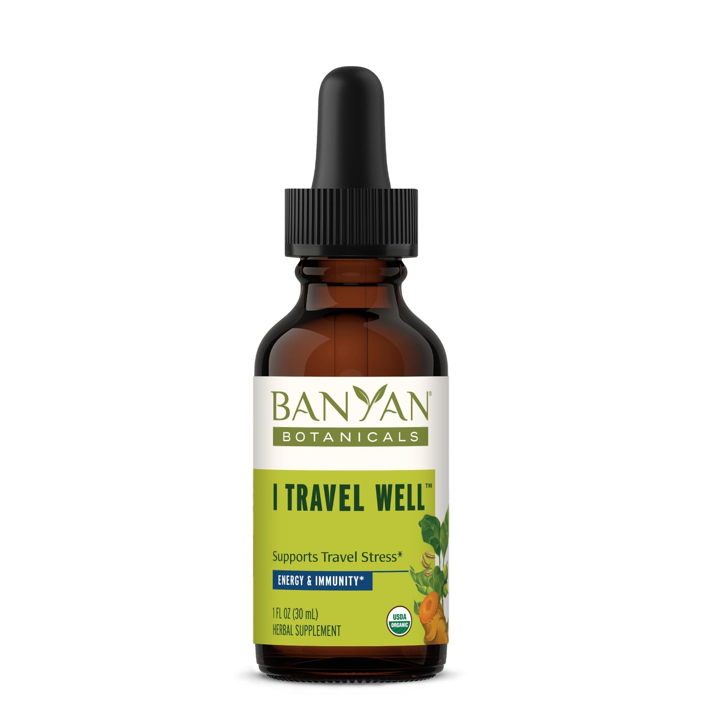 Banyan Botanicals I Travel Well Liquid Extract – Organic Fast-Acting Immune Support for Travel – with Ashwagandha and Ginger – 1 fl. oz. – Non GMO Sustainably Sourced Vegan