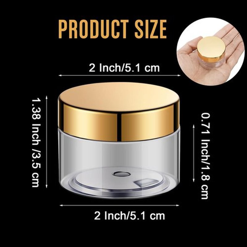 Patelai 4 Pieces Round Clear Wide-mouth Leak Proof Plastic Container Jars with Lids for Travel Storage Makeup Beauty Products Face Creams Oils Salves Ointments DIY Making or Others (Gold,1 Ounce)