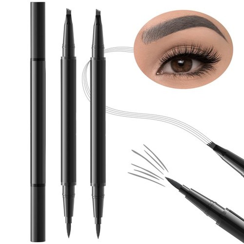 LYBHDAFA 2PCS Microblading Eyebrow Pencil, 2-In-1 Dual-Ended Waterproof Eyebrow Pen with 4-Fork-Tip & Ultra-Precise-Tip for Hair-Like Natural Eyebrow Makeup, Eye Brow Pencils for Women -Gray