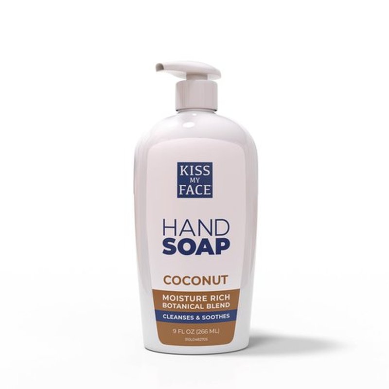 Kiss My Face Coconut Hand Soap, Tropical Moisture Cleanse, With Added Yarrow And Coconut Water, Easy To Use Hand Soap Pump, Coconut Scented, Cruelty Free & Vegan Soap, 9 Fl Oz Bottle