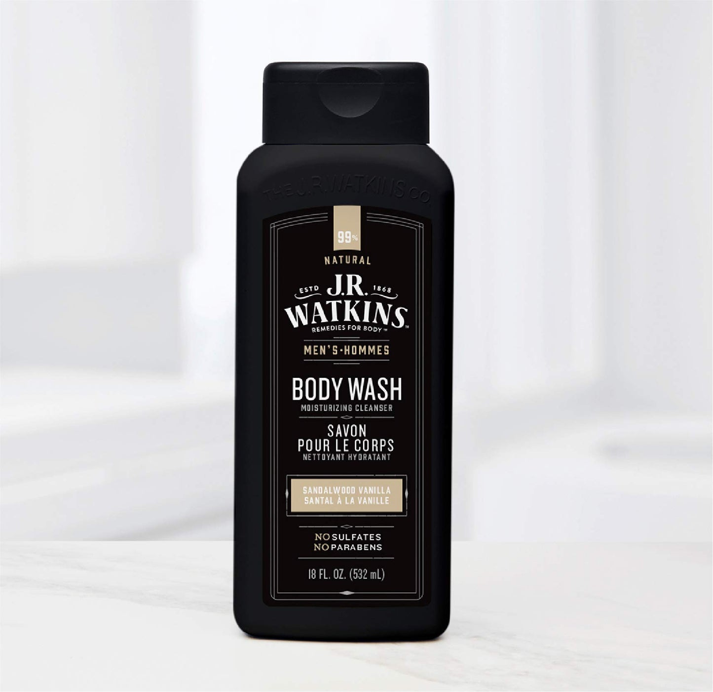 J R Watkins Men's Body Wash, Sandalwood Vanilla, 18 fl oz (532 ml)