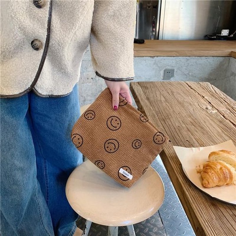 Cosmetic Bags for Women - Corduroy Cosmetic Bag Aesthetic Women Handbags Purses Smile Dots Makeup Organizer Storage Makeup Bag Girls Case Bags (Brown)