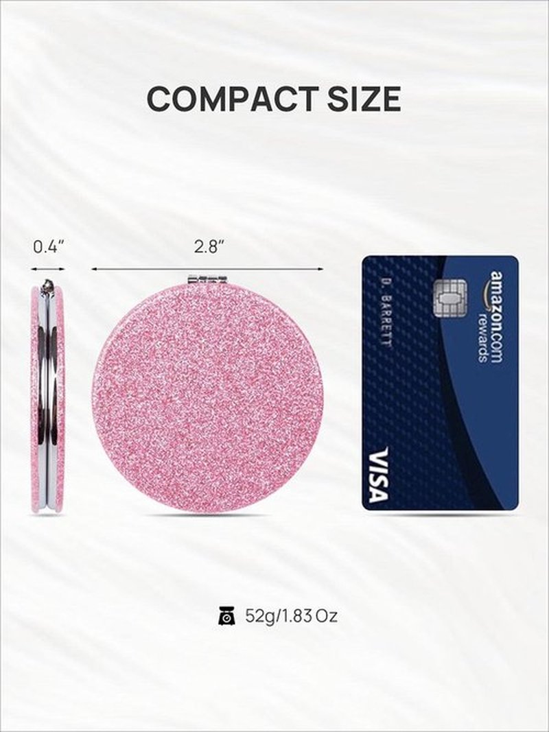 OMIRO 1X/10X(300R) Magnifying Compact Mirror with PU Leather, Ultra-Portable for Purses and Travel, Round Pink